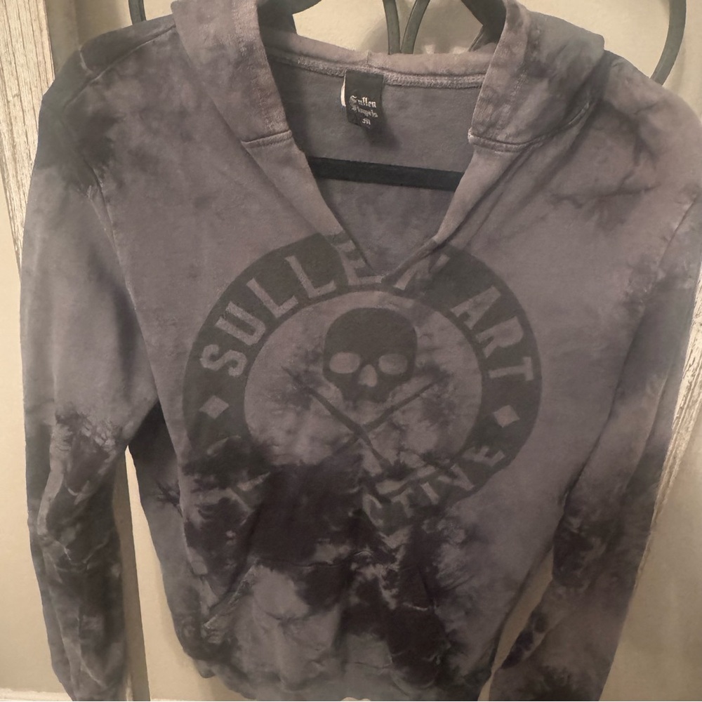 Sullen Art Collective Angels Women Tie Dye Hoodie Medium Black Gray Skull Tattoo